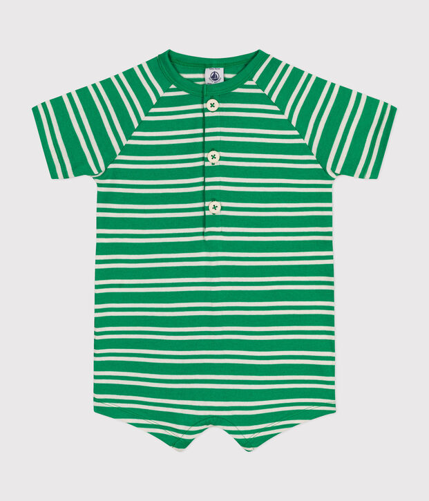 Combinaison courte en jersey b&eacute;b&eacute; vert/&eacute;cru