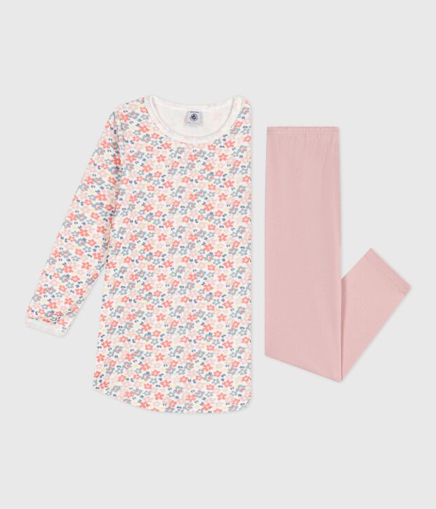 Nachthemd en legging voor kinderen van velours met bloemenprint roze/multicouleur