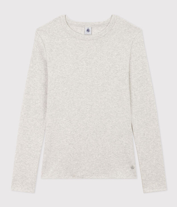 L'Iconique, T-shirt met lange mouw van effen ribstof voor dames BELUGA CHINE