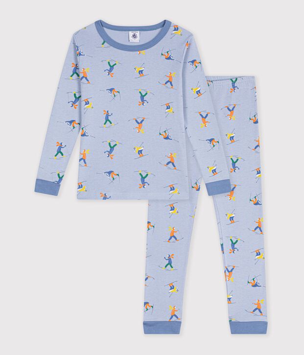 Nauw aansluitende katoenen kinderpyjama met print blauw/wit/multicouleur
