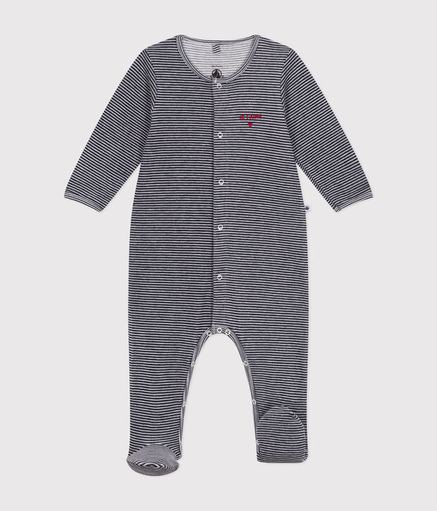 Fluwelen babypyjama blauw/wit