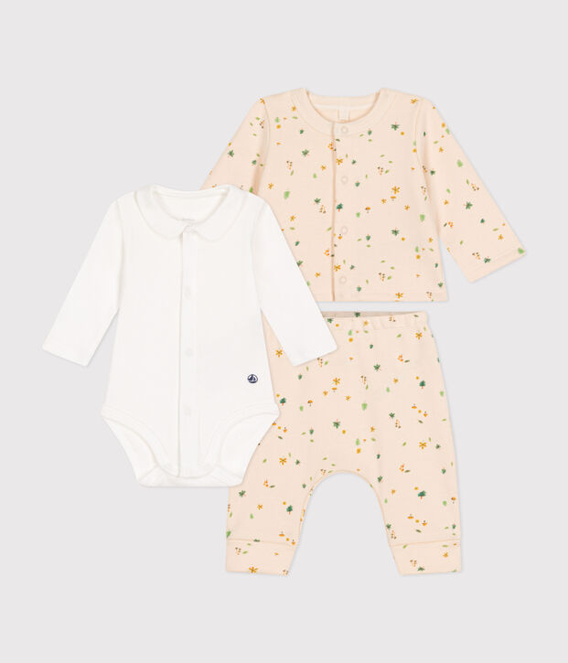 Ensemble 3 pi&egrave;ces en molleton b&eacute;b&eacute; &eacute;cru/multicouleur