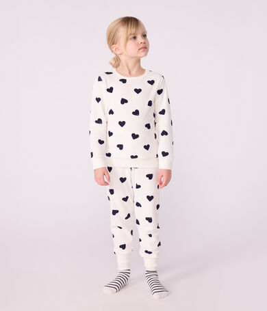 Pyjama enfant en coton &eacute;ponge imprim&eacute; c&oelig;urs