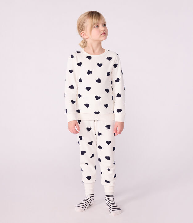 Pyjama enfant en coton &eacute;ponge imprim&eacute; c&oelig;urs bleu/bleu