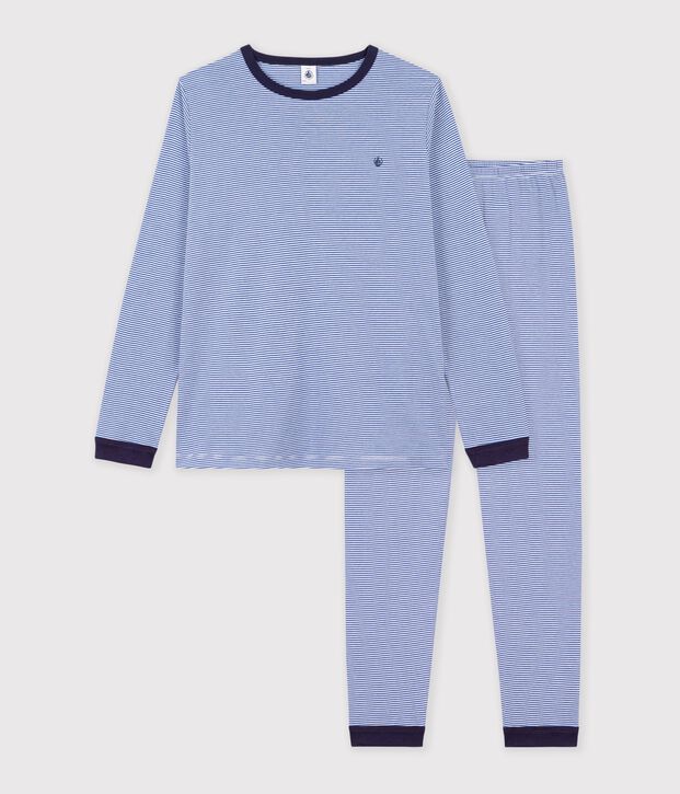 Katoenen kinderpyjama met strepen blauw/wit