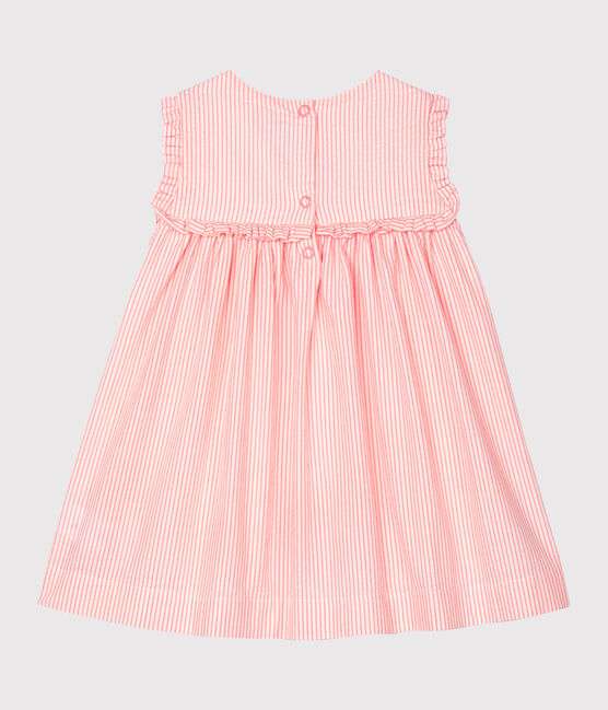 Mouwloos jurkje met strepen babymeisje wit MARSHMALLOW/roze ROSAKO