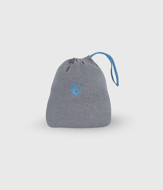 Tweedelig katoenen babysetje met effen vestje en kort pakje blauw ALASKA/wit MULTICO