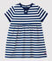 Gestreepte jurk met korte mouwen in jersey voor baby's blauw MEDIEVAL/wit MARSHMALLOW
