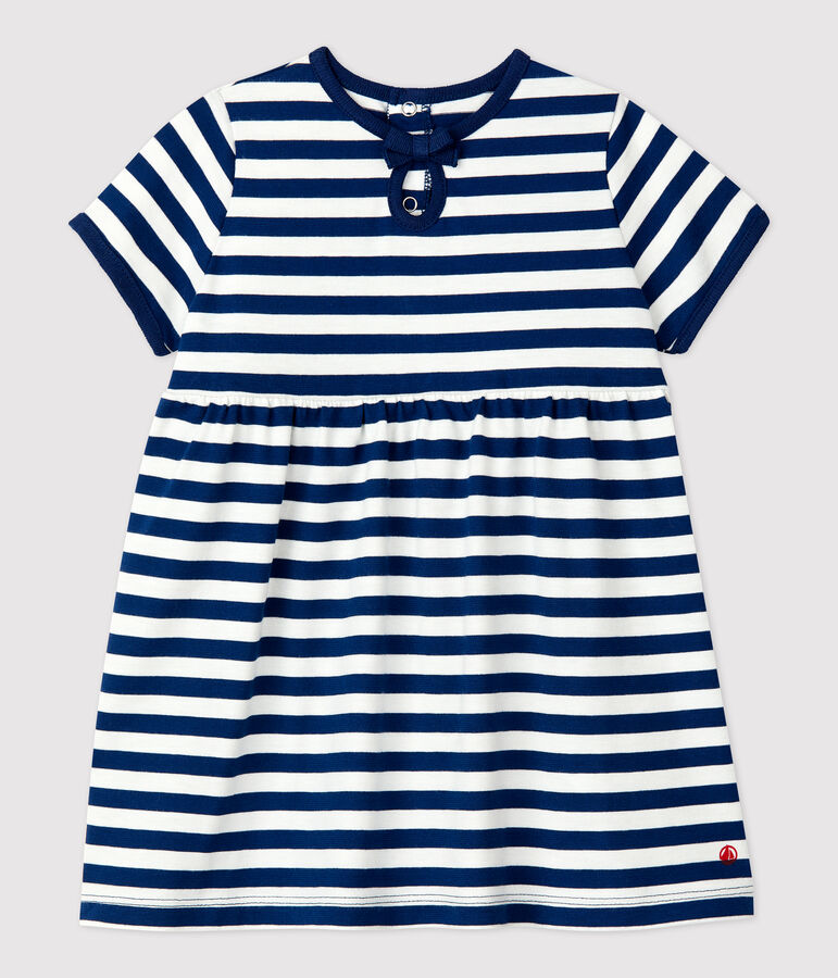 Gestreepte jurk met korte mouwen in jersey voor baby's blauw/wit