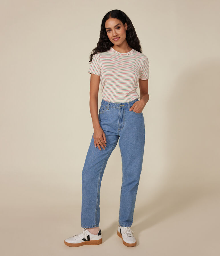 T-shirt met korte mouw van gestreepte ribstof voor dames - L'Iconique ecru/multicouleur