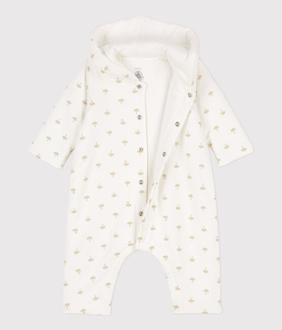 Gewatteerd lang babypakje met capuchon van katoen wit MARSHMALLOW/wit MULTICO