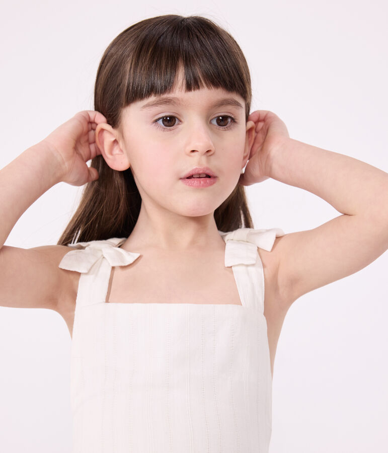 Lange kinderjurk met bandjes in effen katoen wit