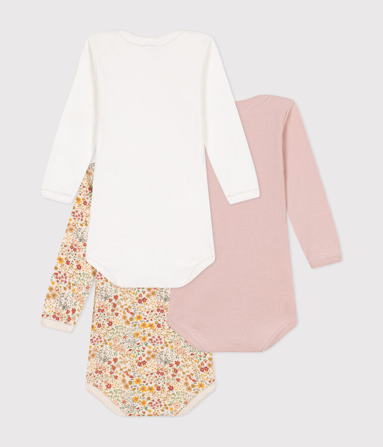 Lot de 3 bodies manches longues fleurs en coton b&eacute;b&eacute; multicouleur