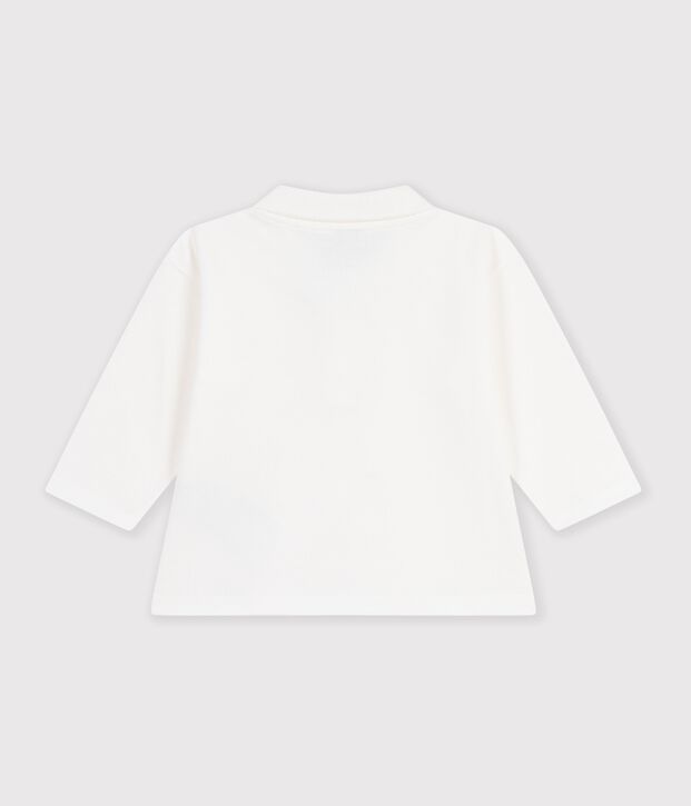 Effen katoenen babypolo met lange mouwen wit