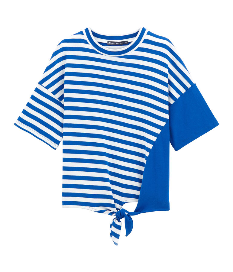 Strandt-shirt volwassene blauw/wit