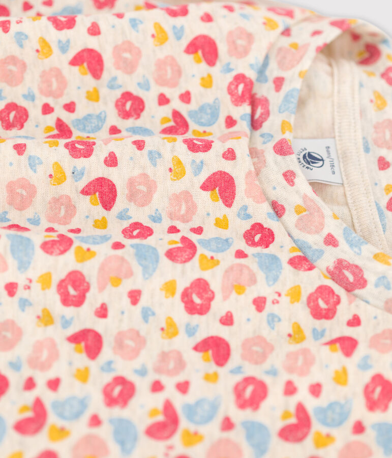 Meisjesjurk met lange mouwen in katoen & wol beige/multicouleur