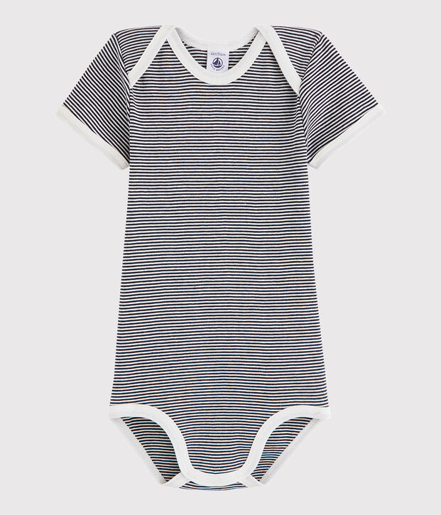 Rompertje met korte mouwen babymeisje - babyjongen blauw/wit
