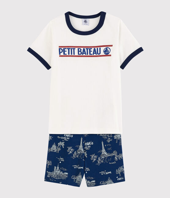 Pyjacourt toile de jouy Paris petit garçon en coton bleu MEDIEVAL/blanc MULTICO