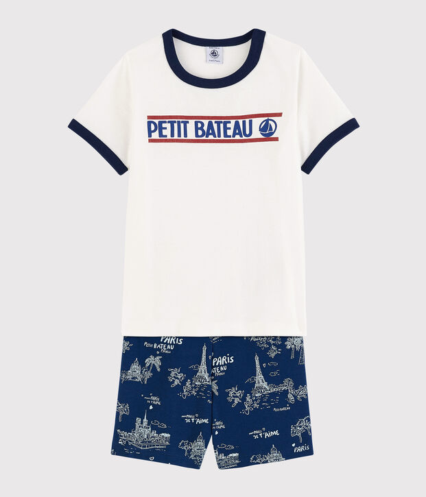 Pyjacourt toile de jouy Paris petit gar&ccedil;on en coton bleu/multicouleur