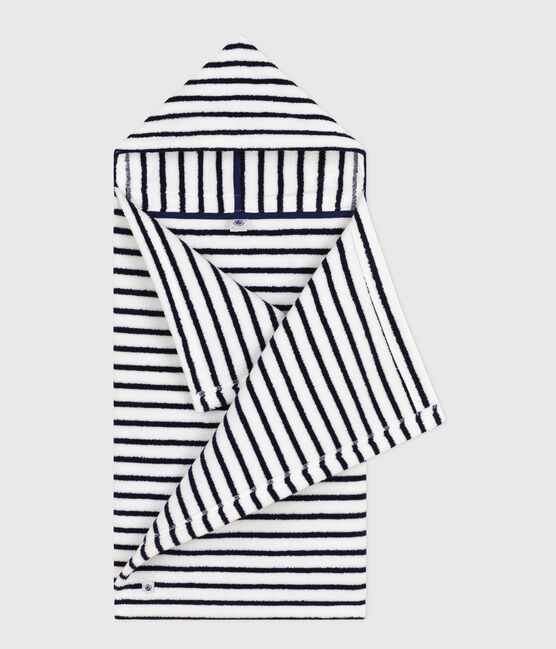 Gestreepte badcape uit badstof voor baby's wit LAIT/blauw MEDIEVAL