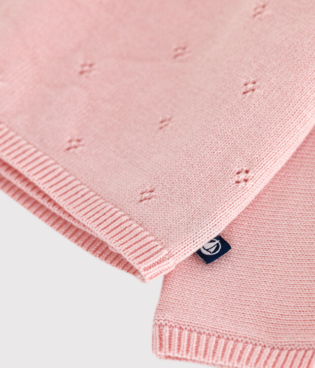 Brassi&egrave;re b&eacute;b&eacute; cache-c&oelig;ur ajour&eacute;e en tricot laine et coton rose