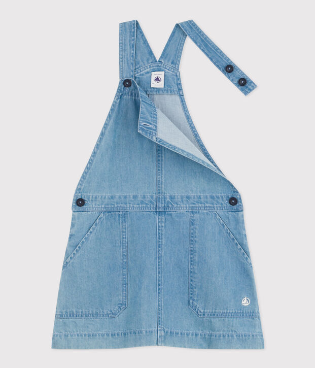 Salopettejurk van licht denim voor meisjes blauw