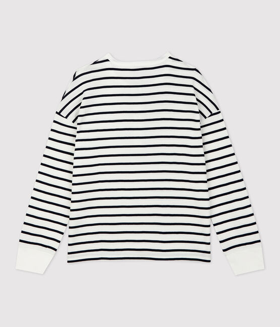 Katoenen marinière Dames t-shirt met Tunesische hals wit MARSHMALLOW/blauw SMOKING