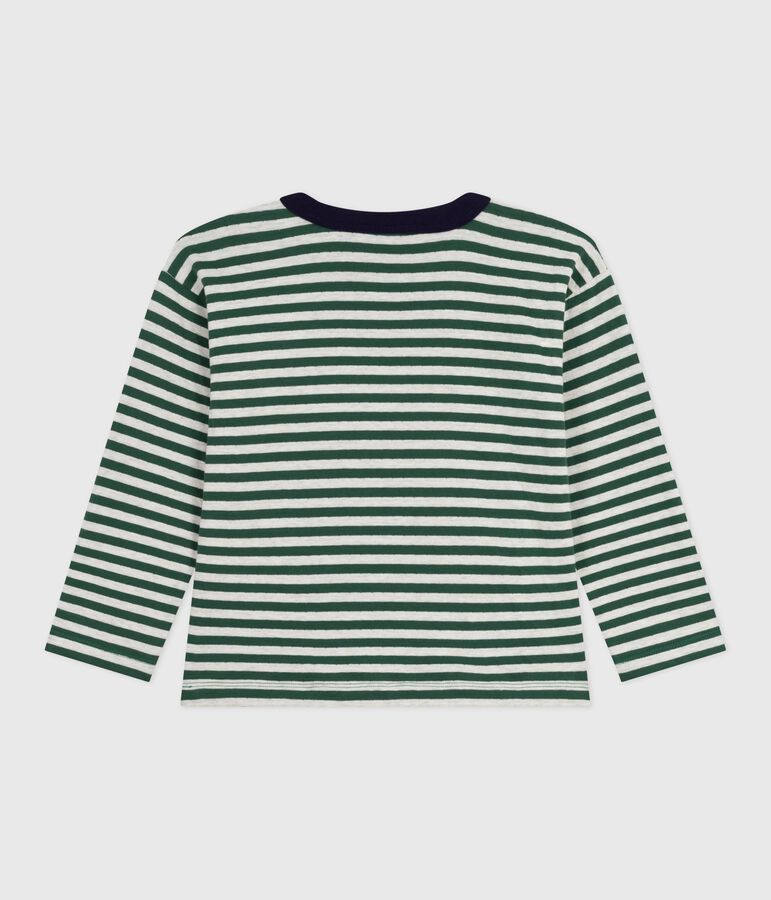 Gestreepte katoenen T-shirt met lange mouwen voor kinderen groen WILLOW/ MONTELIMAR:WILLOW/ MONTELIMAR
