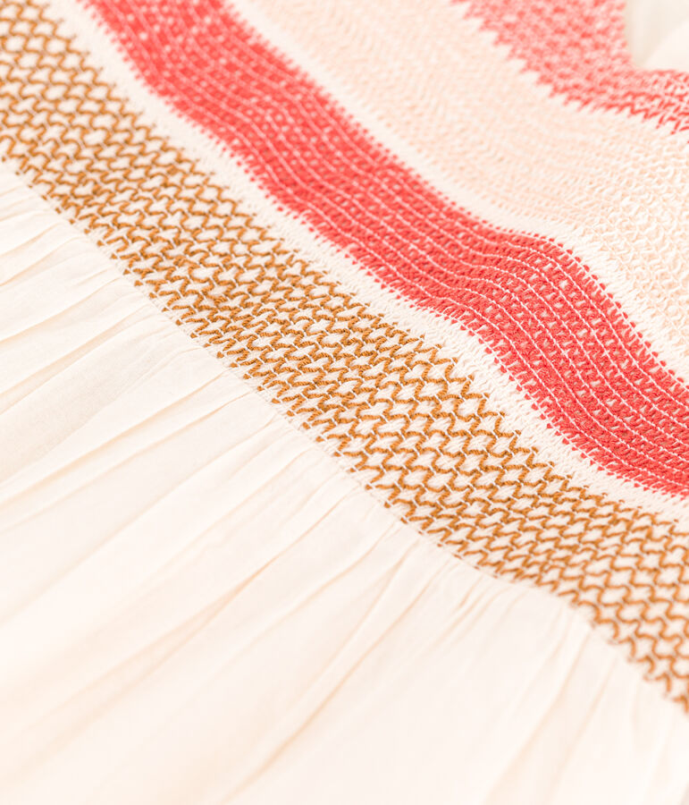 Jurk met korte mouwen en smokwerk voor baby's ecru/multicouleur