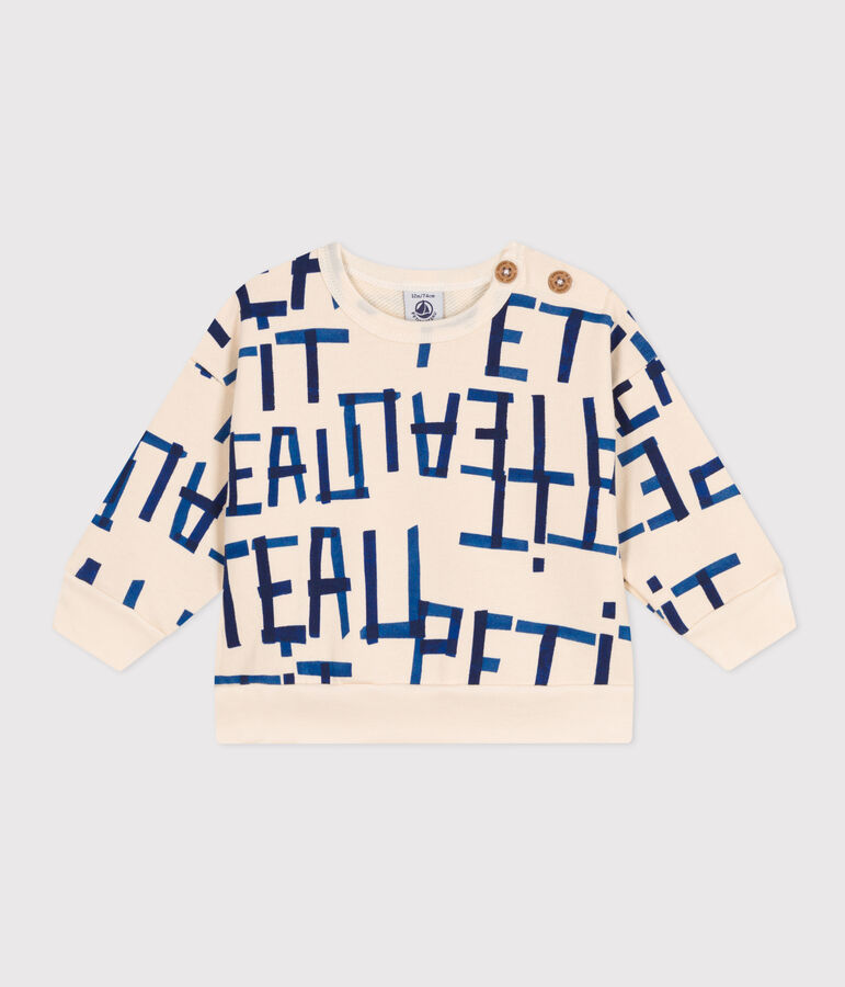 Sweatshirt in molton met print voor baby's. ecru/multicouleur