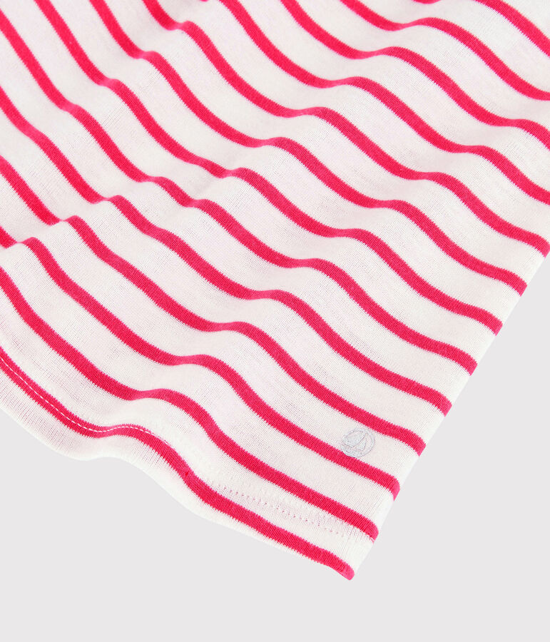 Robe manches courtes en c&ocirc;te ray&eacute;e b&eacute;b&eacute; fille blanc/rose