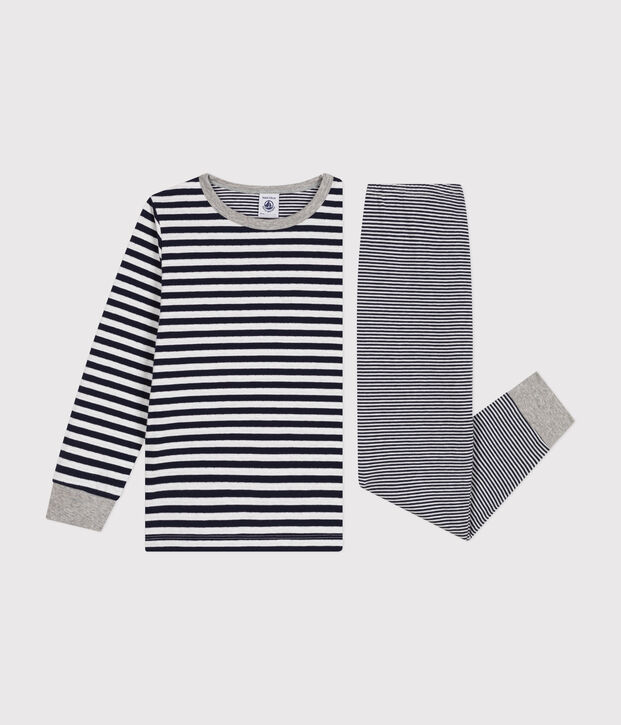 Pyjama en coton ray&eacute; enfant bleu/blanc
