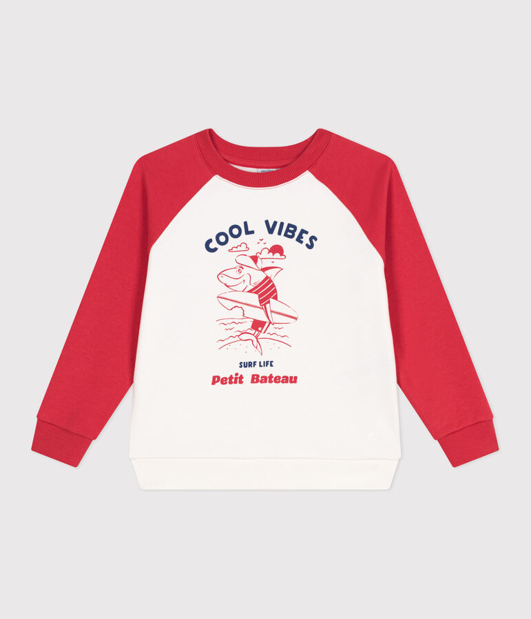 Sweatshirt enfant en coton imprim&eacute; blanc/rouge