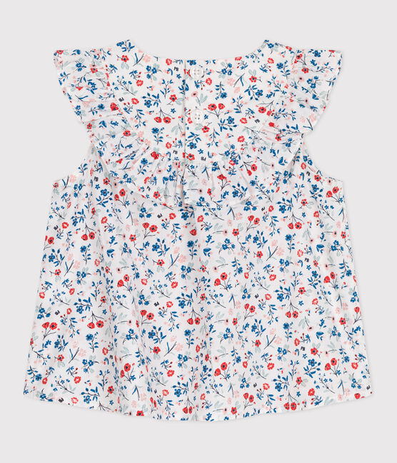 Mouwloos katoenen bloesje met bloemenprint voor baby's wit MARSHMALLOW/wit MULTICO
