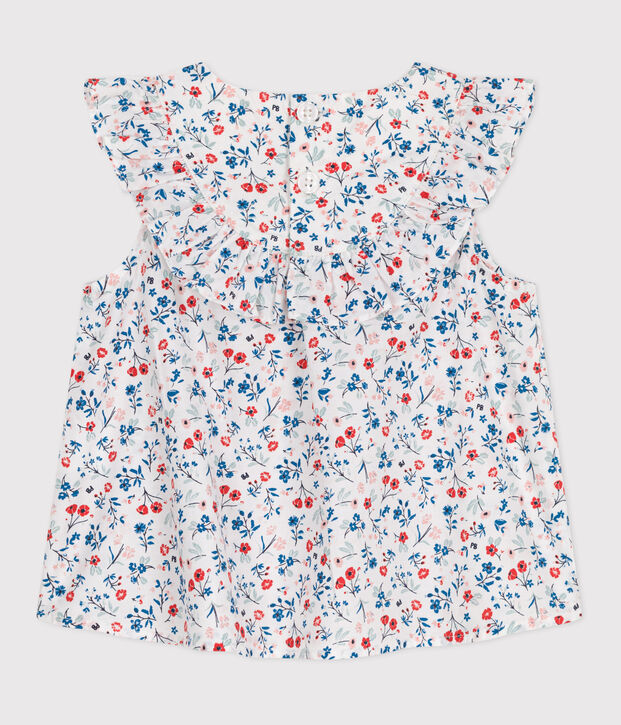 Blouse b&eacute;b&eacute; sans manches en coton, imprim&eacute;e fleurie blanc/multicouleur