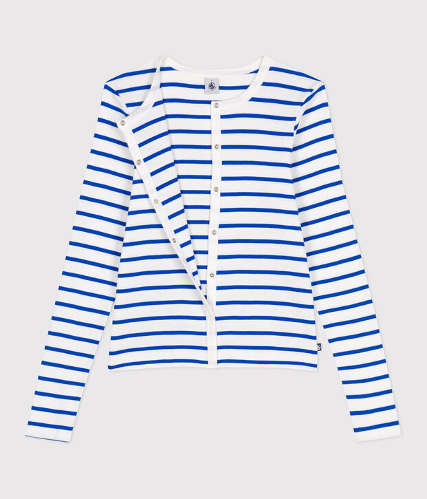 Effen katoenen damesvest wit/blauw