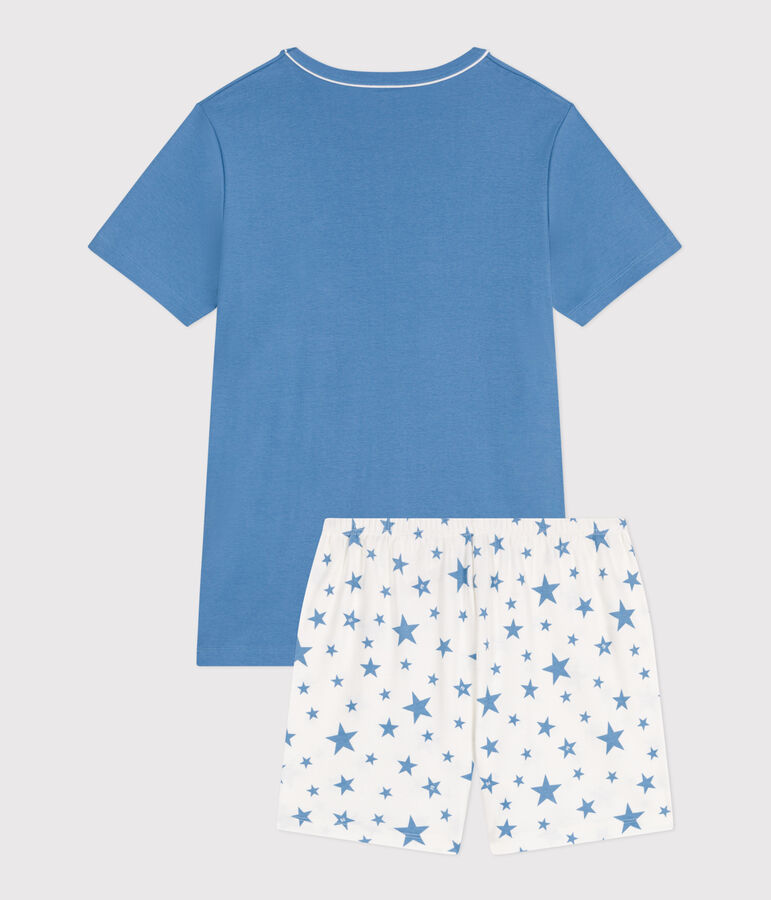Pyjama short enfant en coton bleu ALASKA/blanc MARSHMALLOW