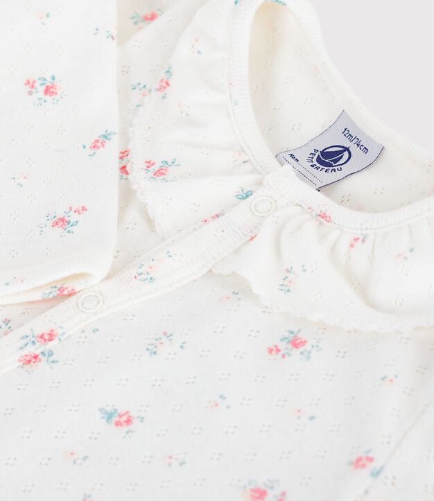 Babypyjama van opengewerkte katoen zonder voetjes met kraag met bloemenprint wit/multicouleur