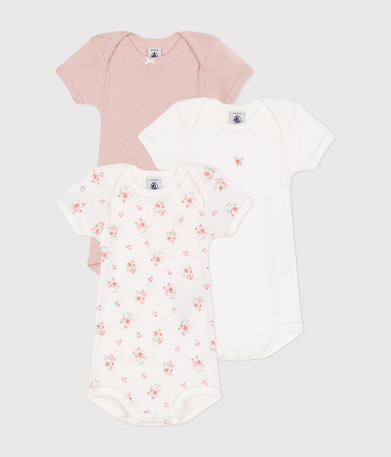 Setje met drie katoenen body's met korte mouw en bloemen voor baby's variante 1