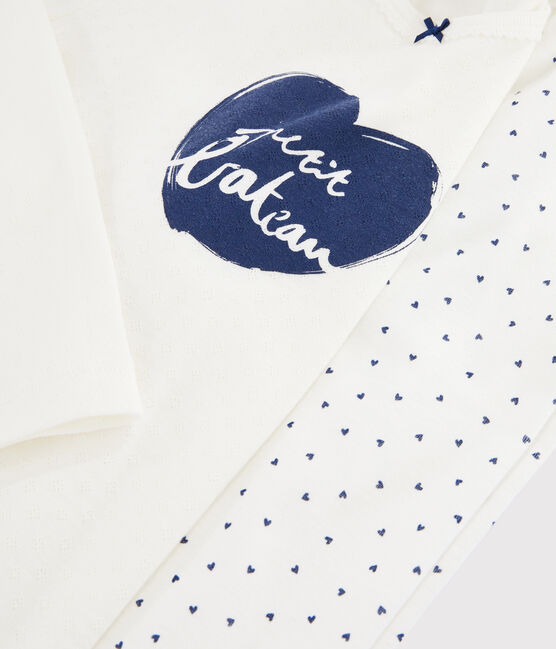 Meisjespyjama van ribtricot met minihartjes wit MARSHMALLOW/blauw MEDIEVAL
