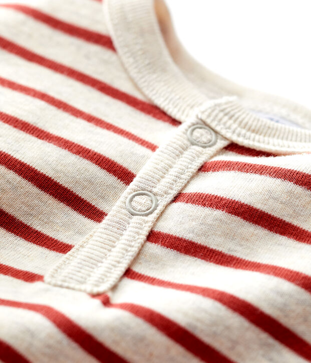 Body ray&eacute; encolure tunisienne en coton bio b&eacute;b&eacute; beige/marron