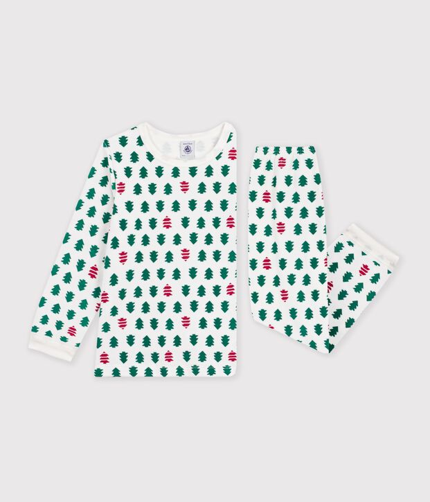 Fluwelen kinderpyjama met print wit/multicouleur