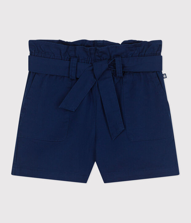 Short enfant en coton uni bleu fonc&eacute;