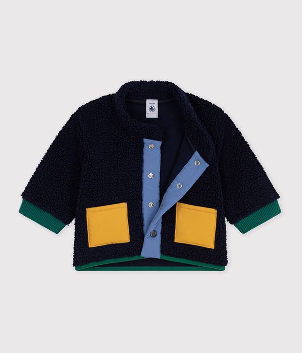 Effen babyjasje, gewatteerd in sherpa blauw/multicouleur