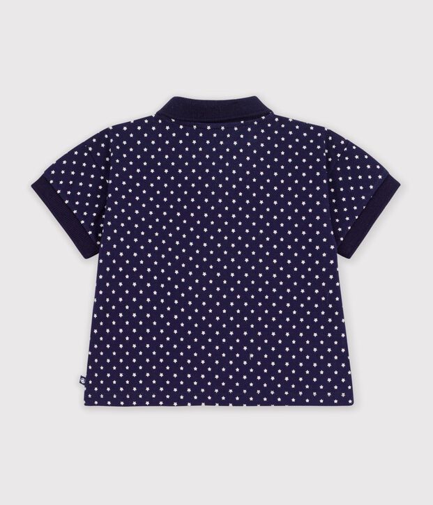 Katoenen polo met korte mouwen en bootjesprint voor baby's blauw/wit