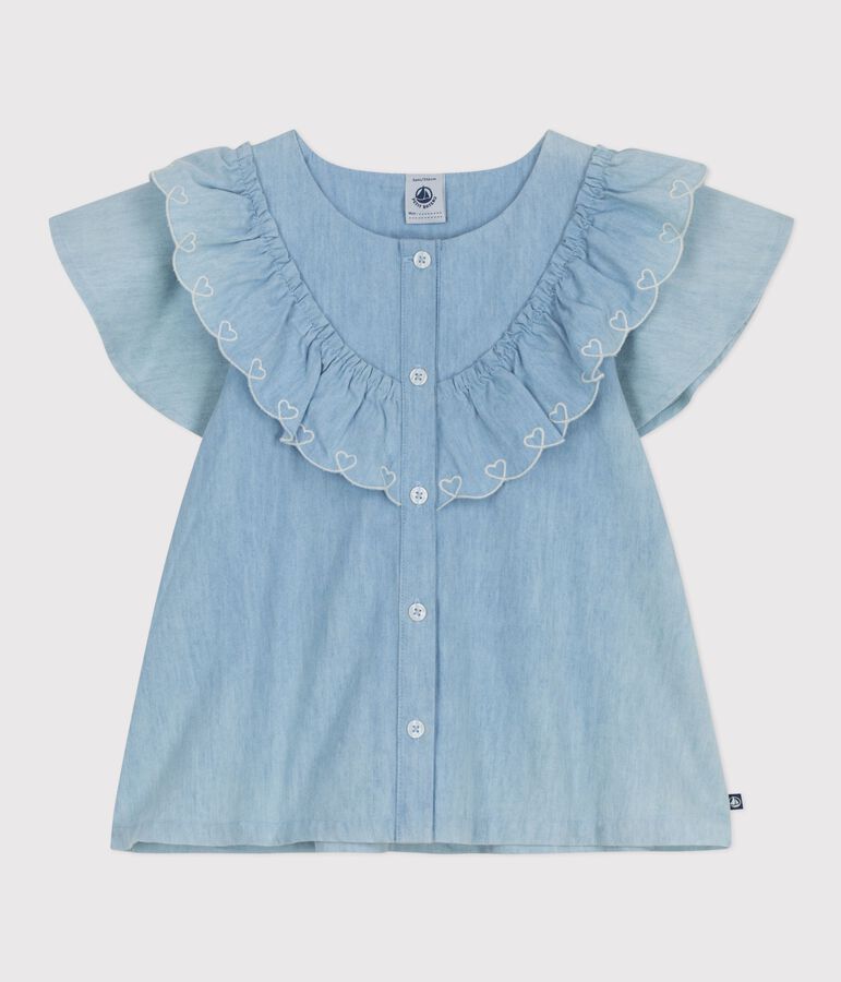 Blouse enfant en coton manches courtes unie bleu BLEU CLAIR