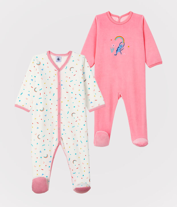 Lot de 2 dors-bien b&eacute;b&eacute; fille en velours multicouleur