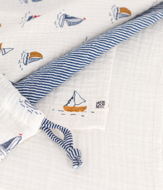 Setje met 3 babyluiers met botenprint en fijngeribd velours wit MARSHMALLOW/blauw MEDIEVAL/ MULTICO