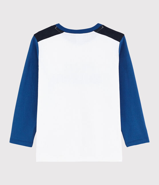 T-shirt in jersey oor jongens kinderen wit MARSHMALLOW/blauw MAJOR