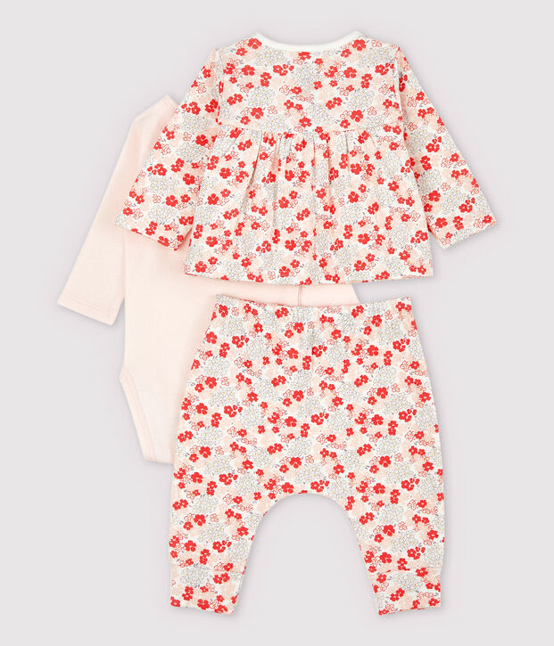 Roze 3-delige babyset van biologisch katoen wit/multicouleur